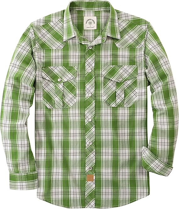 Pearl Snap Shirts for Men - Long Sleeve Western Vintage Plaid Shirts