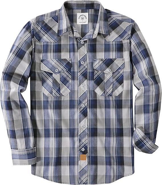 Pearl Snap Shirts for Men - Long Sleeve Western Vintage Plaid Shirts